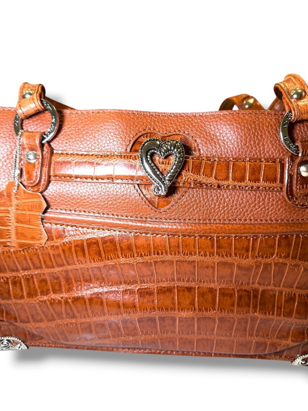 Marc Chantal Vintage Western Shoulder Bag Cognac Leather Heart Charm - Picture 3 of 12